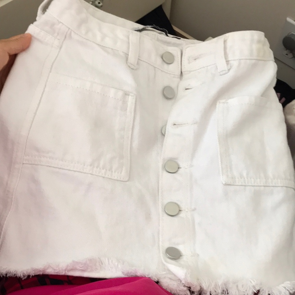 white denim button up skirt
